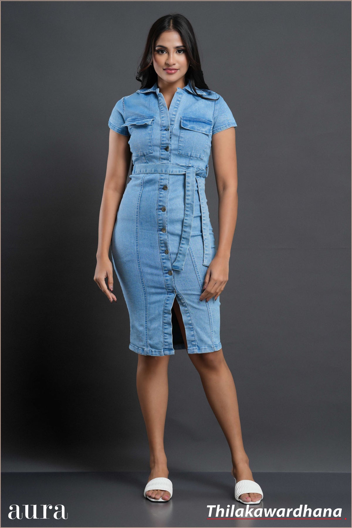 Aura Classic Curve Light Washed Denim Dress