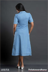 Aura Summer Sky Button Midi Denim Dress