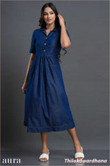 Aura Dark Sky Buttoned Midi Denim Dress