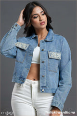 Aura Luxe Pearl Edge Denim Jacket
