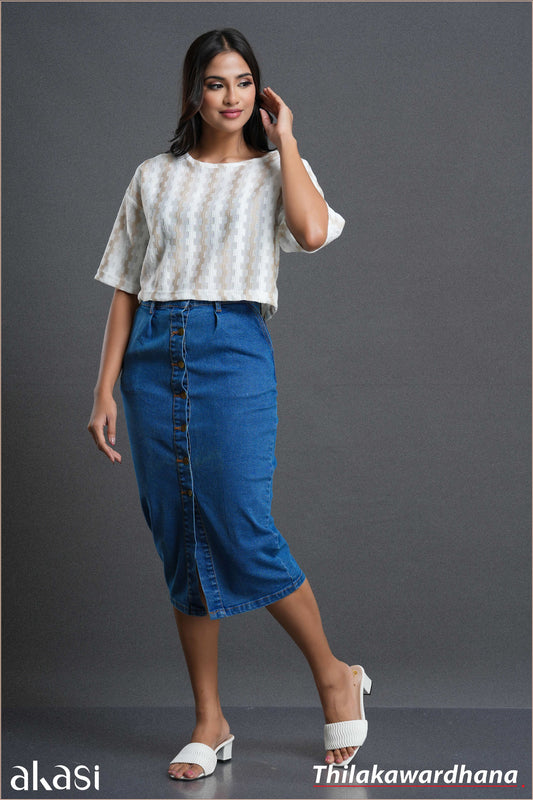 Akasi High Waist Pleated Denim Skirt