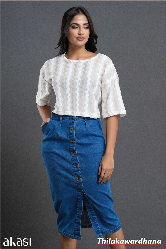 Akasi High Waist Pleated Denim Skirt