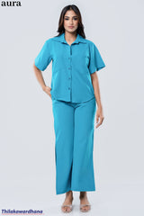 Aura Teal Breeze Wide-Leg Co-Ord Set