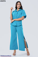 Aura Teal Breeze Wide-Leg Co-Ord Set