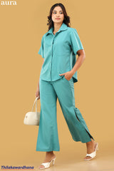 Aura Mint Breeze Wide-Leg Co-Ord Set