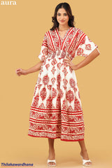 Aura Ivory Flame Boho Midi Dress