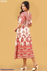 Aura Ivory Flame Boho Midi Dress