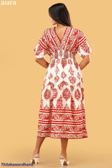 Aura Ivory Flame Boho Midi Dress