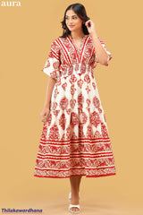 Aura Ivory Flame Boho Midi Dress