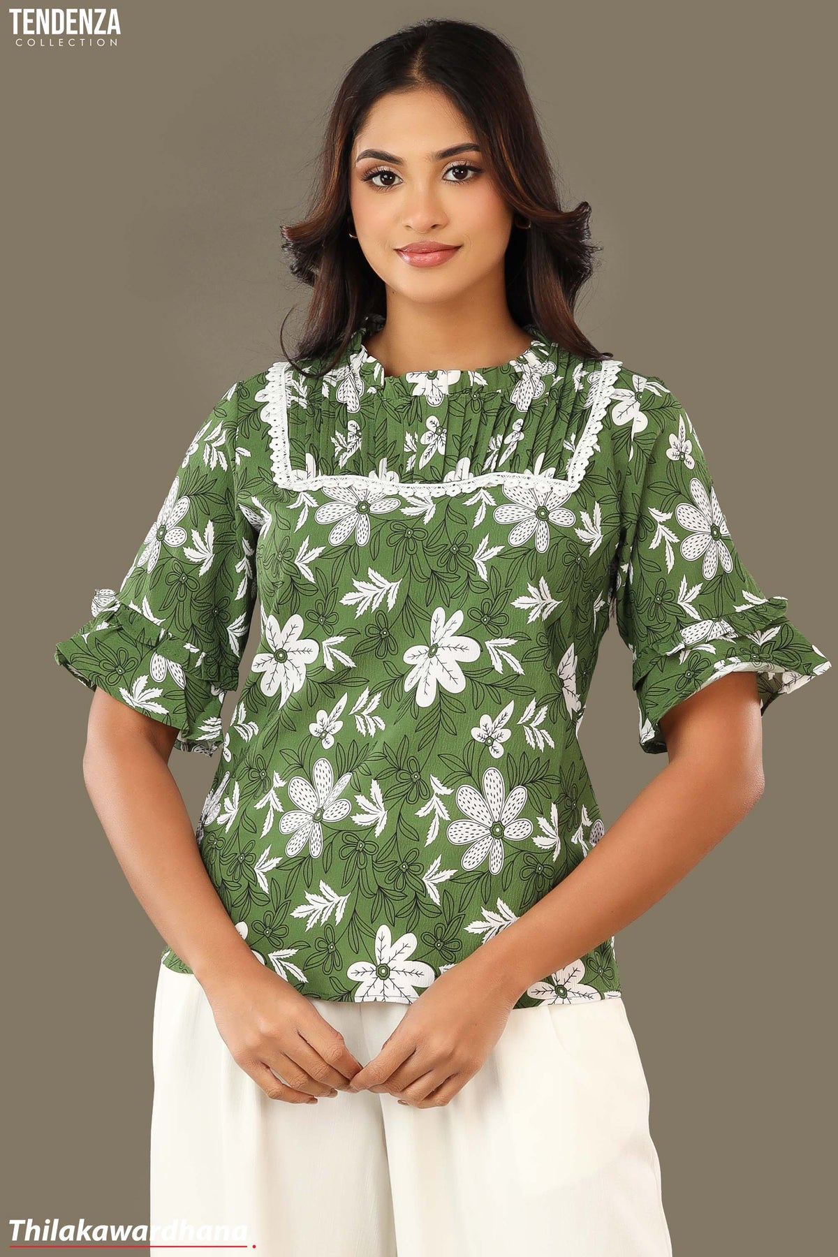 Tendenza Lace Insert Printed Top