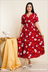Tendenza Floral Printed V Neck Maxi Dress