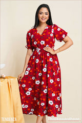 Tendenza Floral Printed V Neck Maxi Dress