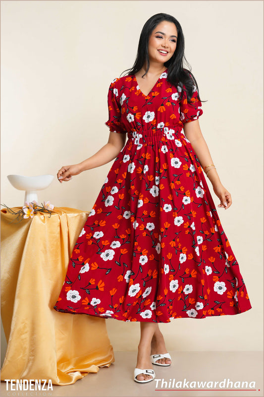 Tendenza Floral Printed V Neck Maxi Dress
