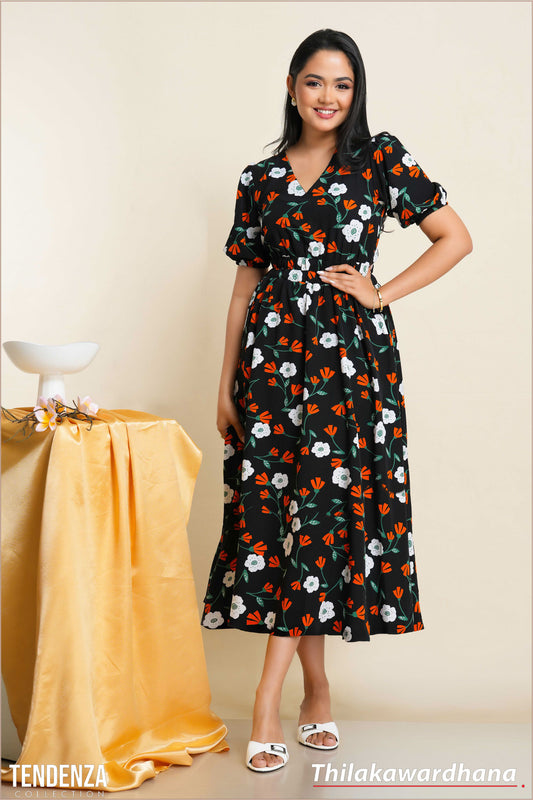 Tendenza Floral Printed V Neck Maxi Dress
