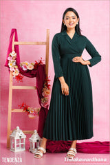 Tendenza Lapel Collar Pleated Maxi Dress
