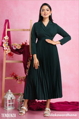 Tendenza Lapel Collar Pleated Maxi Dress