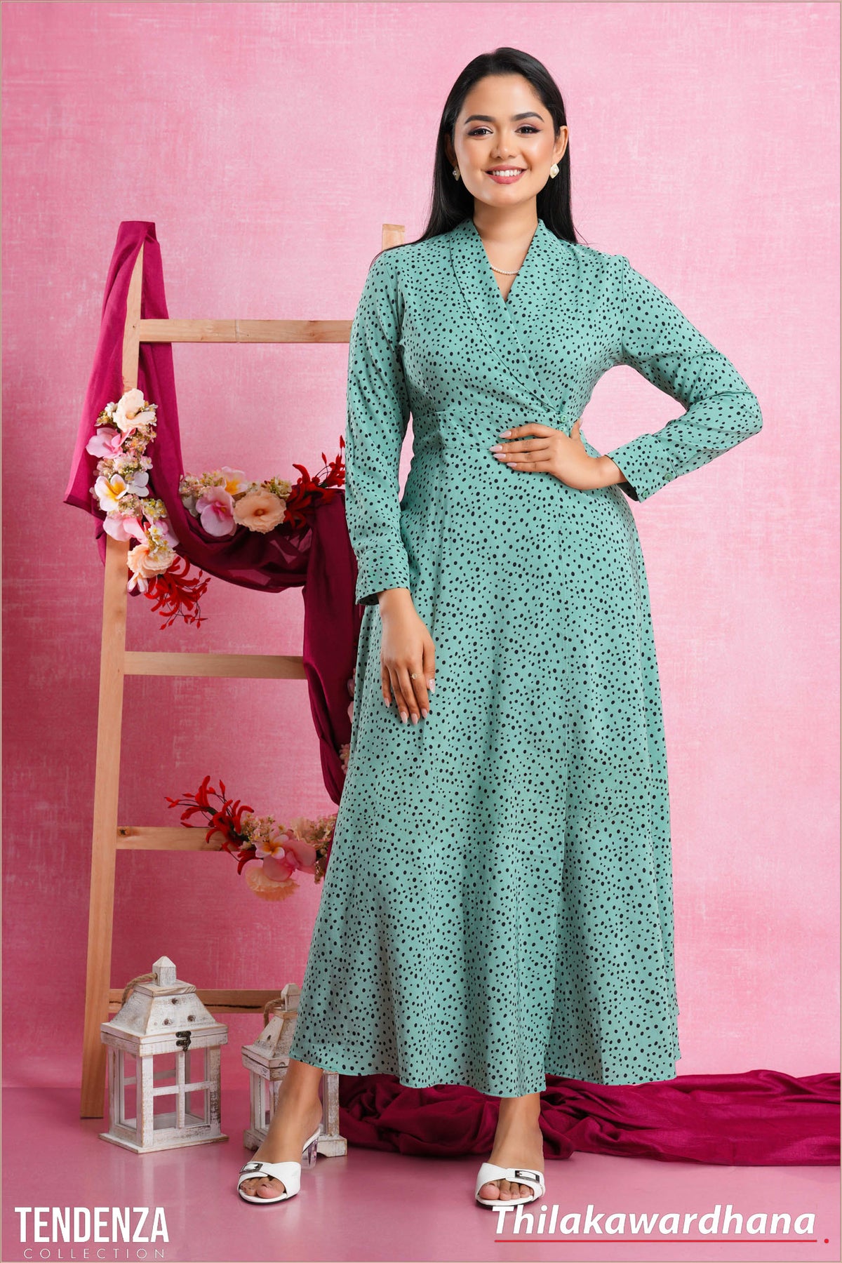 Tendenza Printed Overlapped Maxi Dress