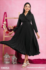 Tendenza Lapel Collar Pleated Maxi Dress