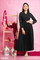 Tendenza Lapel Collar Pleated Maxi Dress