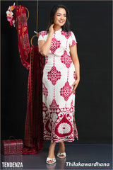Tendenza Short Sleeve Printed Long Dress