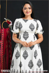 Tendenza Crew Neck Puff Sleeve Midi Dress
