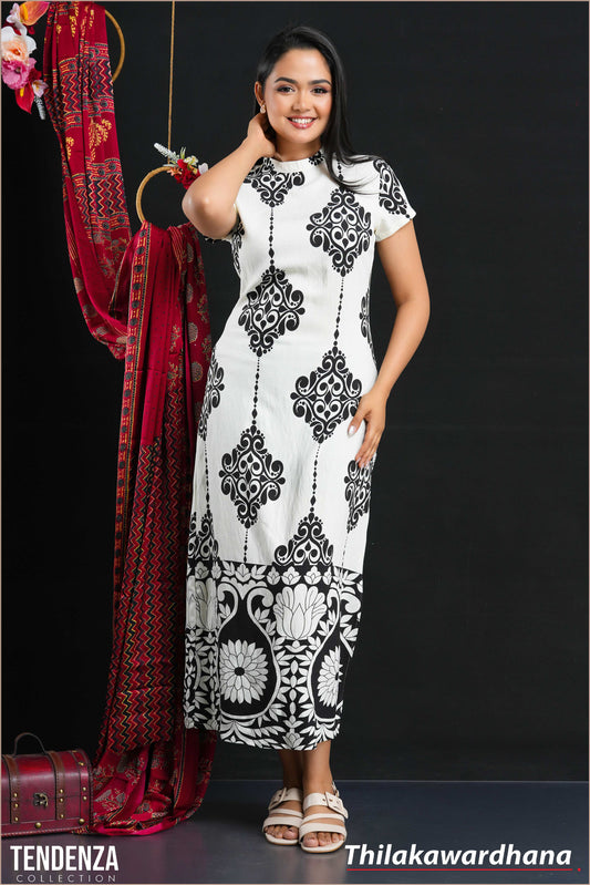 Tendenza Short Sleeve Printed Long Dress