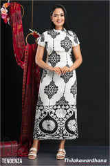 Tendenza Short Sleeve Printed Long Dress