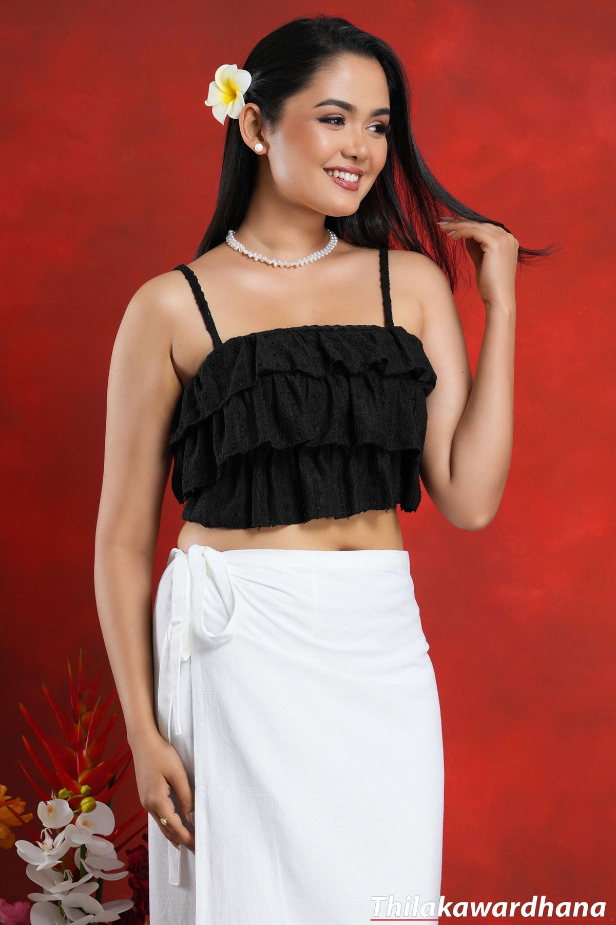 Black Lotus Ruffle Top - Free Size