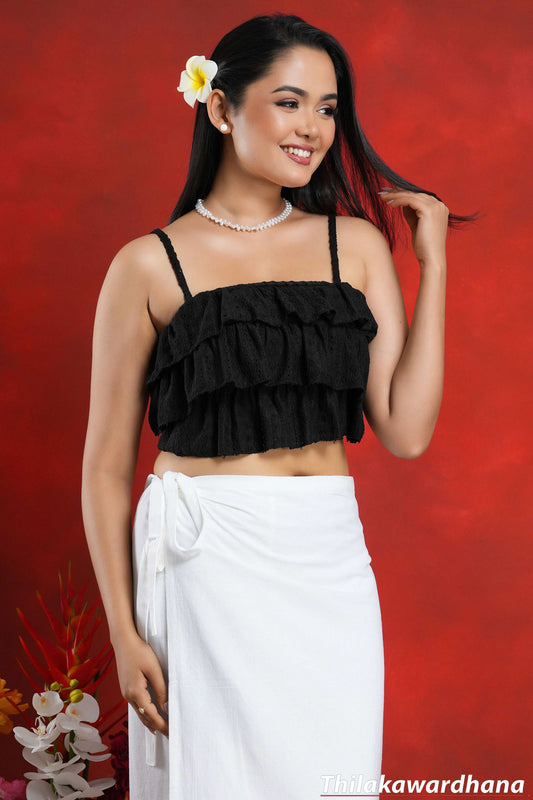 Black Lotus Ruffle Top - Free Size