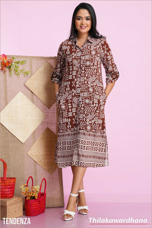 Tendenza Printed Three Quarter Sleeve Dress