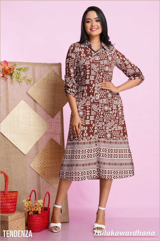 Tendenza Printed Three Quarter Sleeve Dress
