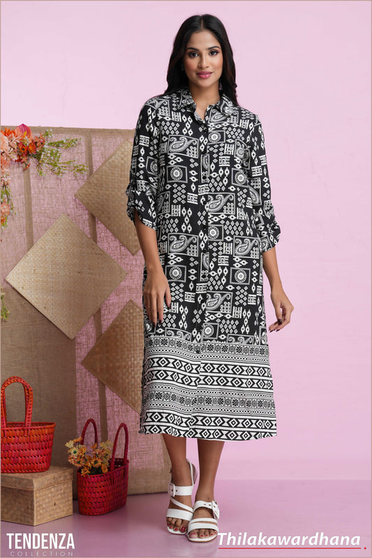 Tendenza Printed Three Quarter Sleeve Dress