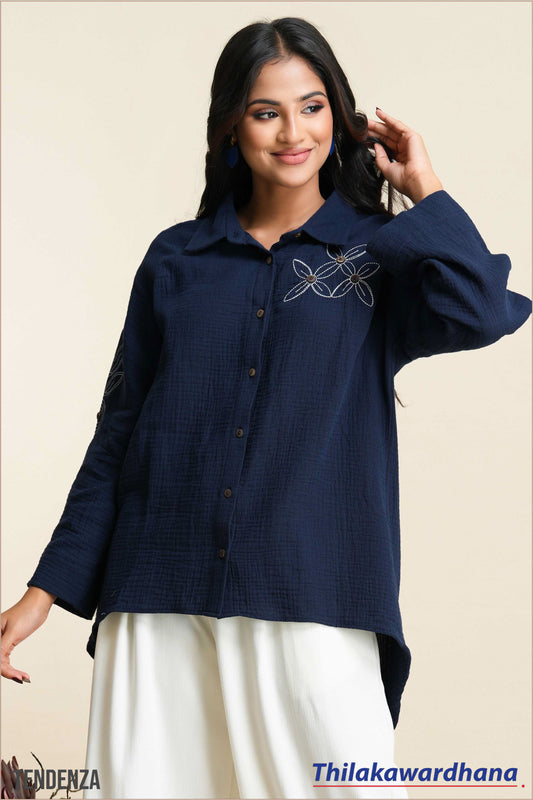 Tendenza Balloon Sleeve Embroidered Shirt