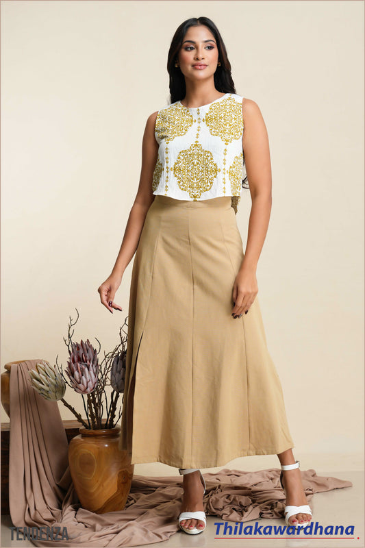 Tendenza High Waist Midi Linen Skirt