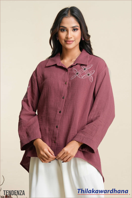 Tendenza Balloon Sleeve Embroidered Shirt