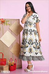 Tendenza Embroidary Printed Midi Dress