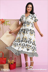 Tendenza Embroidary Printed Midi Dress