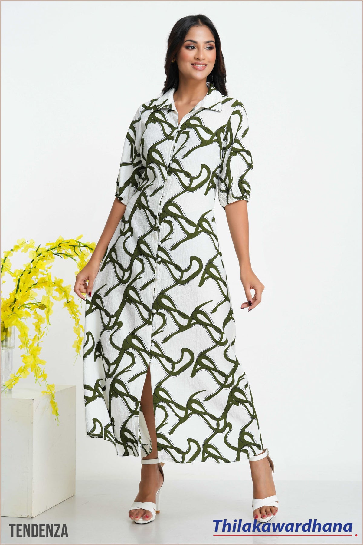 Tendenza Puff Sleeve A Line Maxi Dress