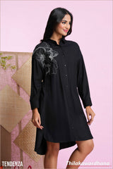 Tendenza Embroidered Oversized Shirt Dress