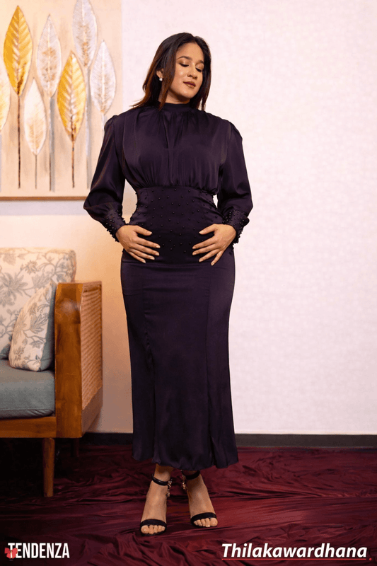 Tendenza Bishop Sleeve Beaded Embellishment Dress