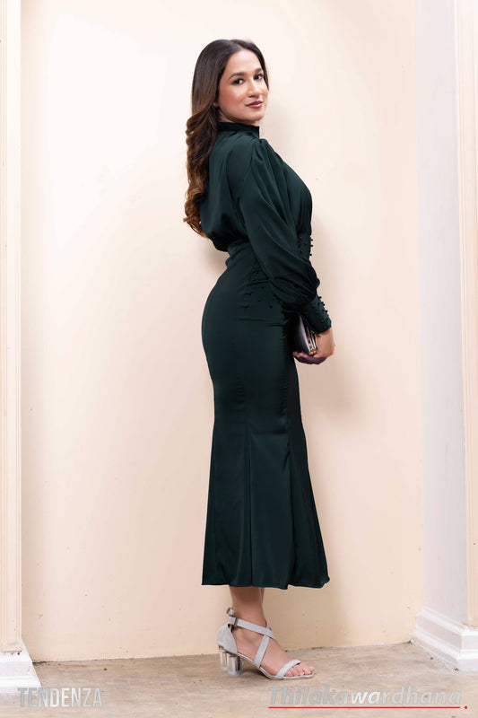 Tendenza Bishop Sleeve Beaded Embellishment Dress