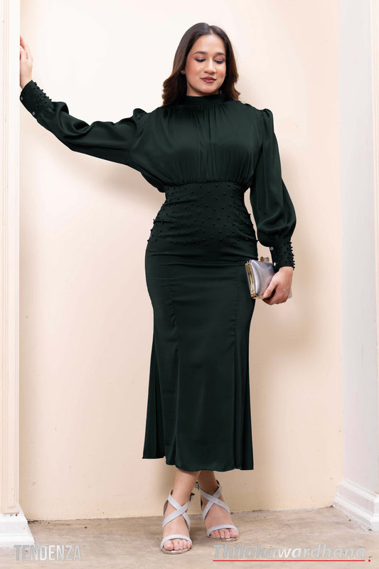 Tendenza Bishop Sleeve Beaded Embellishment Dress