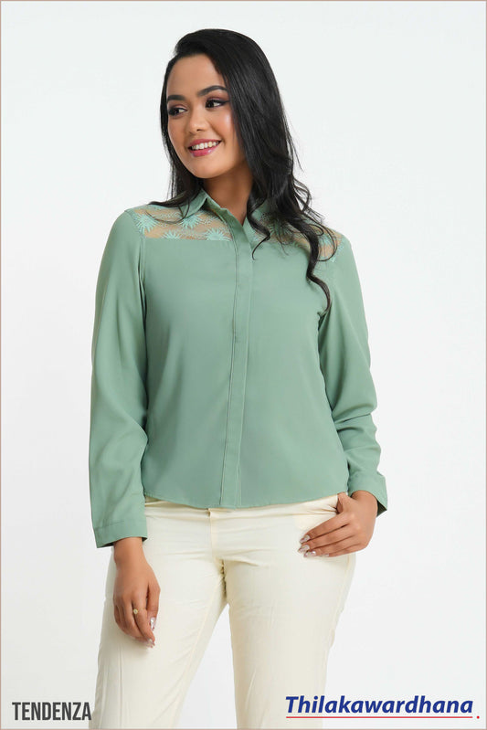 Tendenza Lace Insert Long Sleeve Top