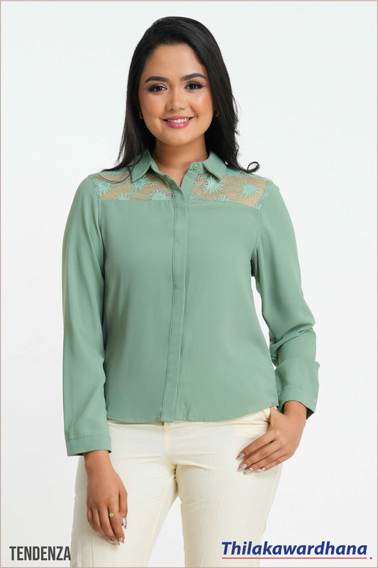 Tendenza Lace Insert Long Sleeve Top