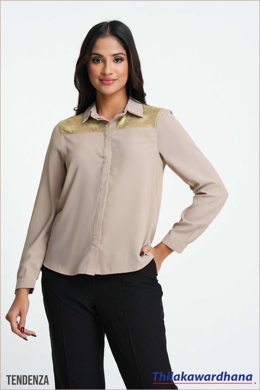 Tendenza Lace Insert Long Sleeve Top