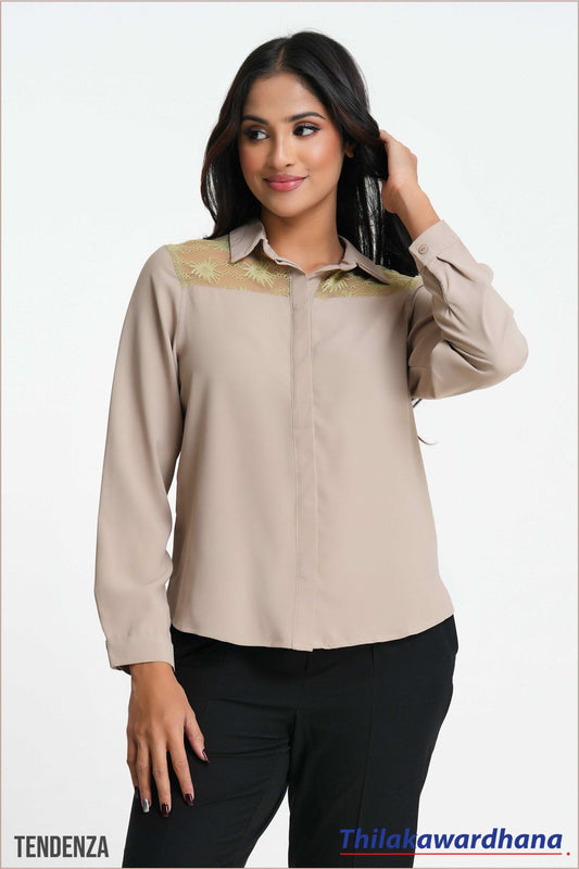 Tendenza Lace Insert Long Sleeve Top