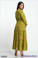 Tendenza Flounce Sleeve Shirred Dress