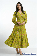 Tendenza Flounce Sleeve Shirred Dress