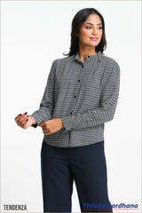 Tendenza High Neck Print Bishop Sleeve Top