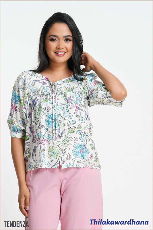 Tendenza Balloon Sleeve Printed Top